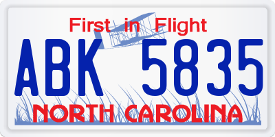 NC license plate ABK5835