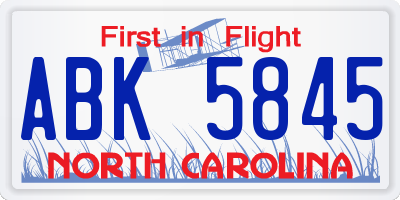 NC license plate ABK5845