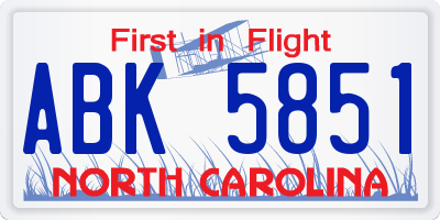 NC license plate ABK5851
