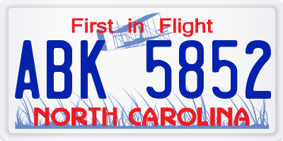 NC license plate ABK5852