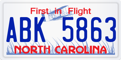 NC license plate ABK5863
