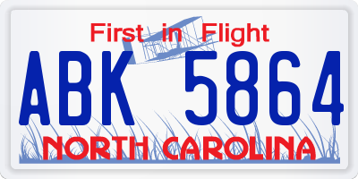 NC license plate ABK5864
