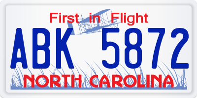 NC license plate ABK5872