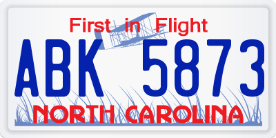 NC license plate ABK5873