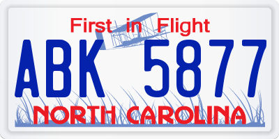 NC license plate ABK5877