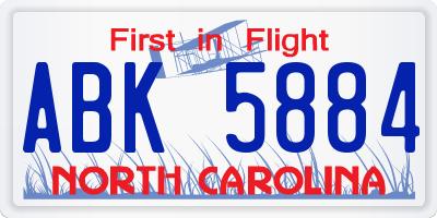 NC license plate ABK5884
