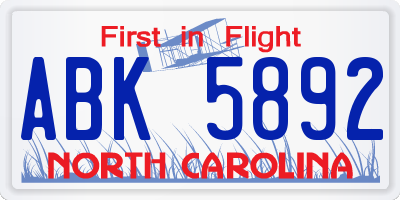 NC license plate ABK5892