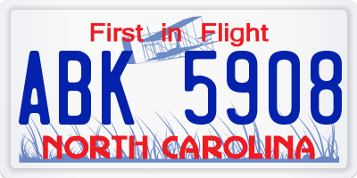 NC license plate ABK5908