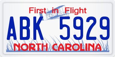 NC license plate ABK5929
