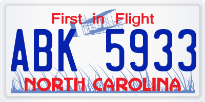NC license plate ABK5933
