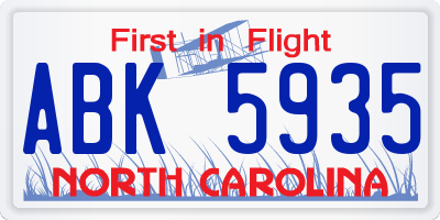 NC license plate ABK5935