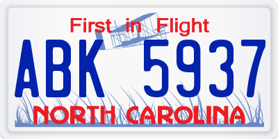 NC license plate ABK5937