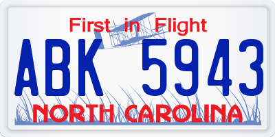 NC license plate ABK5943