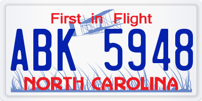 NC license plate ABK5948