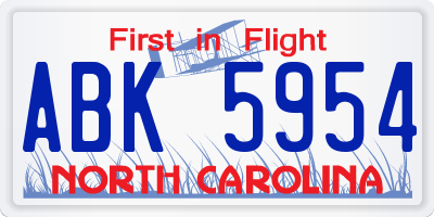 NC license plate ABK5954