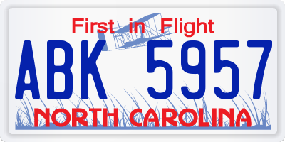NC license plate ABK5957