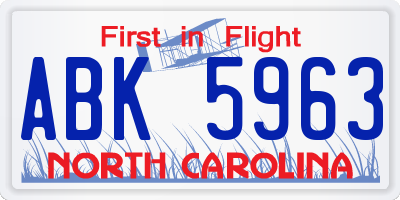 NC license plate ABK5963