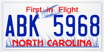 NC license plate ABK5968