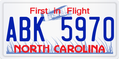 NC license plate ABK5970
