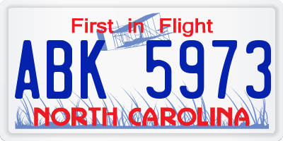 NC license plate ABK5973