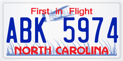 NC license plate ABK5974