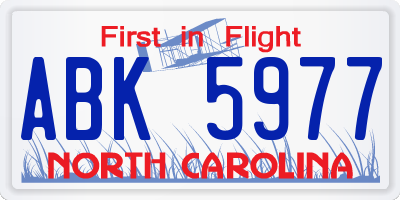 NC license plate ABK5977