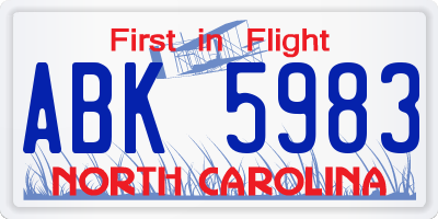 NC license plate ABK5983