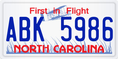 NC license plate ABK5986