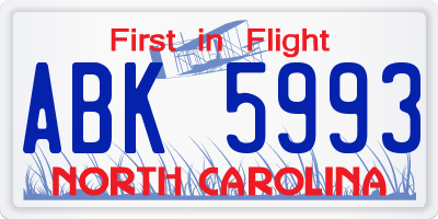 NC license plate ABK5993