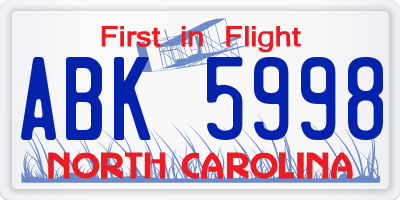 NC license plate ABK5998