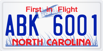 NC license plate ABK6001