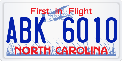 NC license plate ABK6010