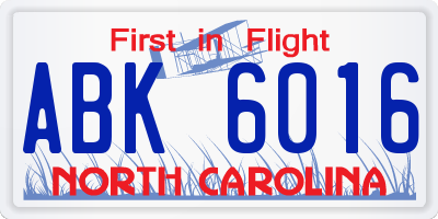 NC license plate ABK6016