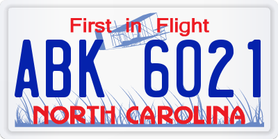 NC license plate ABK6021
