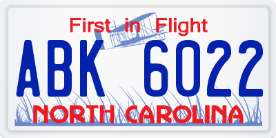 NC license plate ABK6022