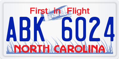 NC license plate ABK6024