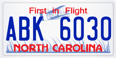 NC license plate ABK6030