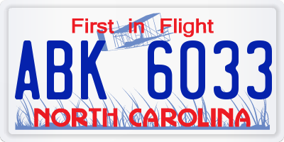 NC license plate ABK6033