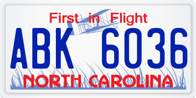 NC license plate ABK6036