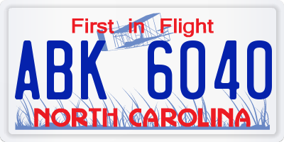 NC license plate ABK6040