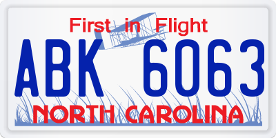 NC license plate ABK6063