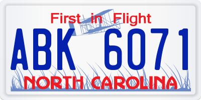 NC license plate ABK6071
