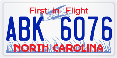 NC license plate ABK6076