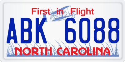 NC license plate ABK6088