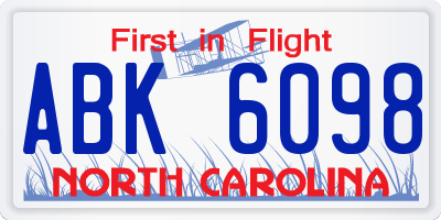 NC license plate ABK6098