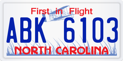 NC license plate ABK6103