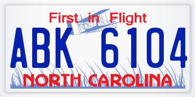 NC license plate ABK6104