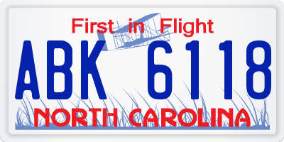 NC license plate ABK6118