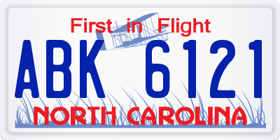 NC license plate ABK6121