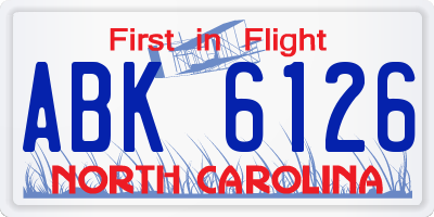 NC license plate ABK6126